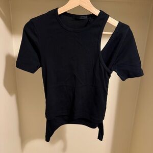 Helmut Lang Black Asymmetrical Cut Out T-Shirt